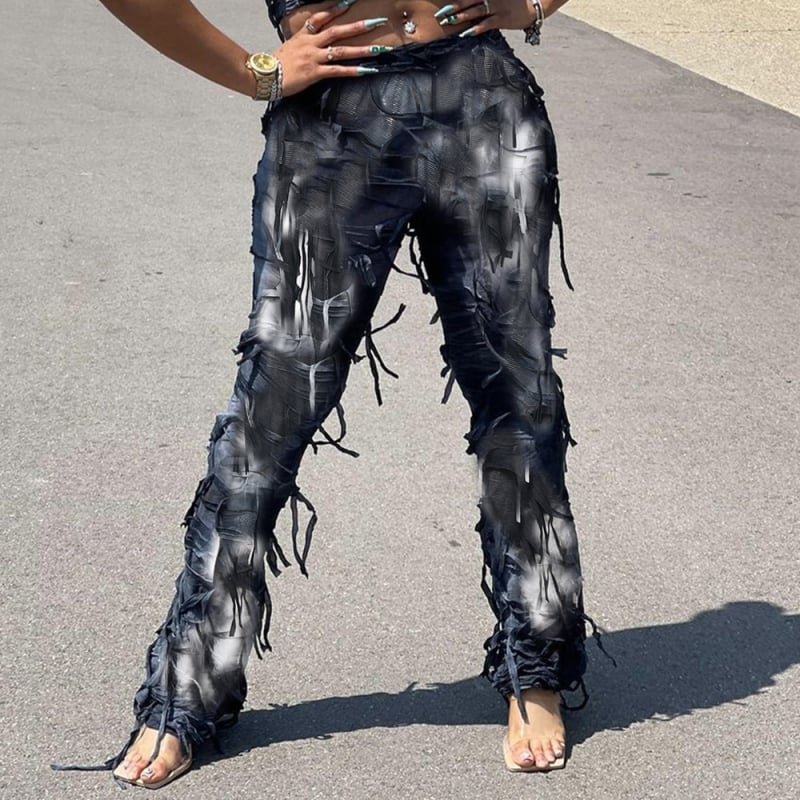 Ženske casual hlače, ravni kroj, street-hipster stil, tie-dye uzorak, Furite, 90-95% poliester + <30% spandeks
