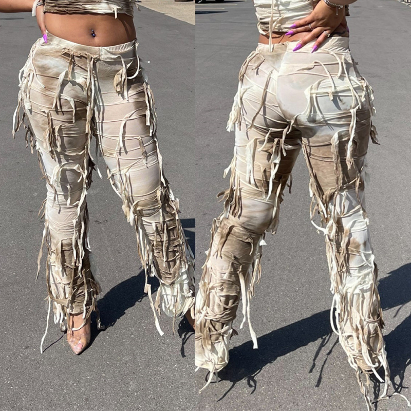 Ženske casual hlače, ravni kroj, street-hipster stil, tie-dye uzorak, Furite, 90-95% poliester + <30% spandeks