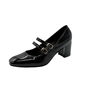 Női koreai stílusú magas sarkú cipő, négyzetes orrú, csatos pánttal, PU felsőrész, gumi talp, 6-8 cm-es sarok