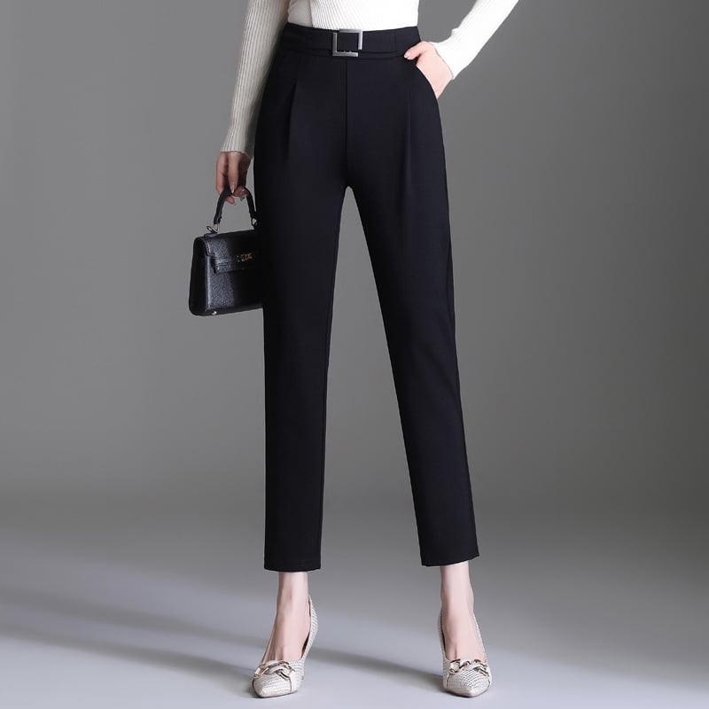 Női harém nadrág magas derékkal, keskeny szabású, nejlon-viszkóz keverék, elasztikus derék, mindennapi nadrág