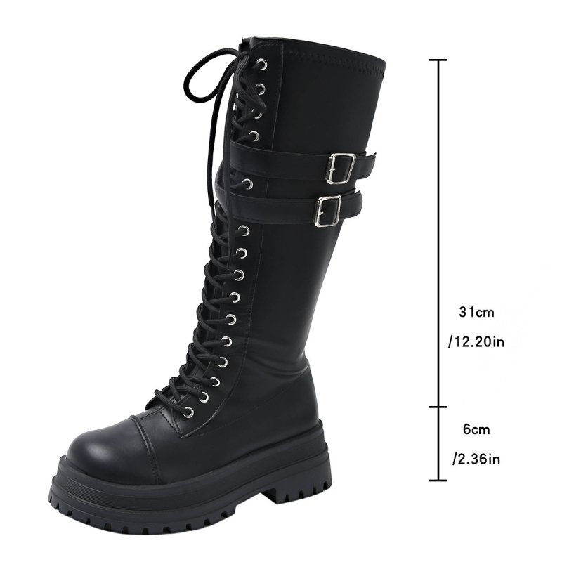Lovaglócsizma PU felsőrésszel, magas szár, középmagas sarok 3–5 cm, oldalsó cipzár, kerek orr