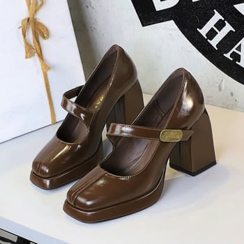 Ünnepi cipő, vintage stílus, PU felsőrész, négyszögletes orr, vastag sarka 6-8 cm