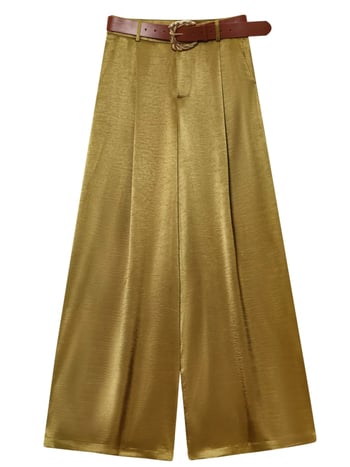 Ženske casual hlače s širokim krojem, duge, poliester 95%+, zatvarač, gradski stil, ljeto 2025