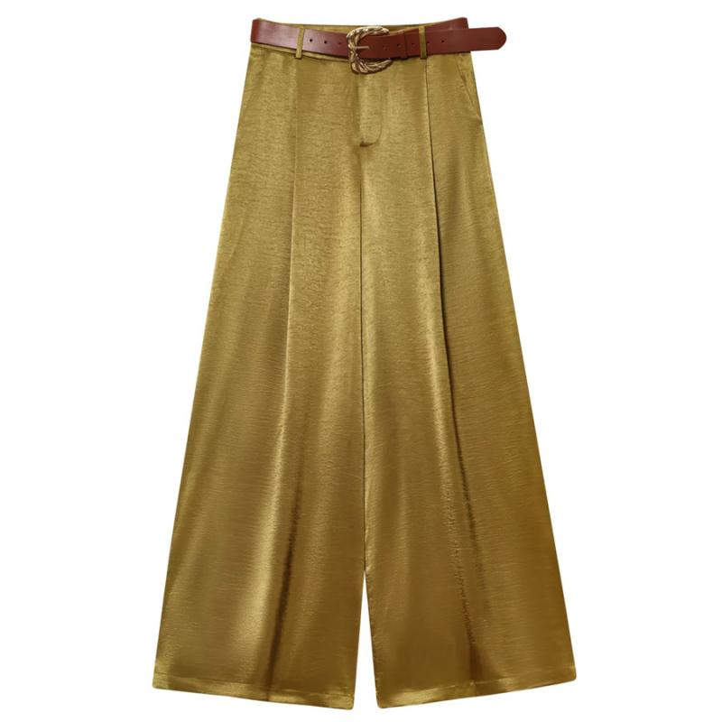 Ženske casual hlače s širokim krojem, duge, poliester 95%+, zatvarač, gradski stil, ljeto 2025