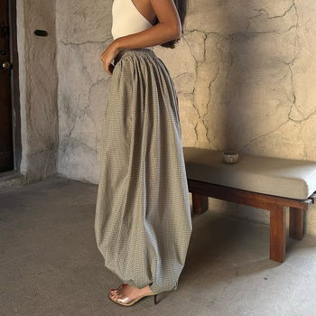 Ženske hlače širokog kroja, visoki struk, dugačke, poliester i elastan, elegantan stil