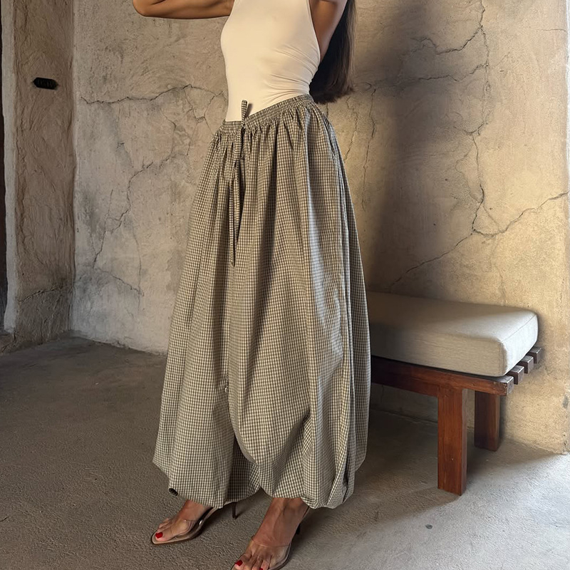 Ženske hlače širokog kroja, visoki struk, dugačke, poliester i elastan, elegantan stil