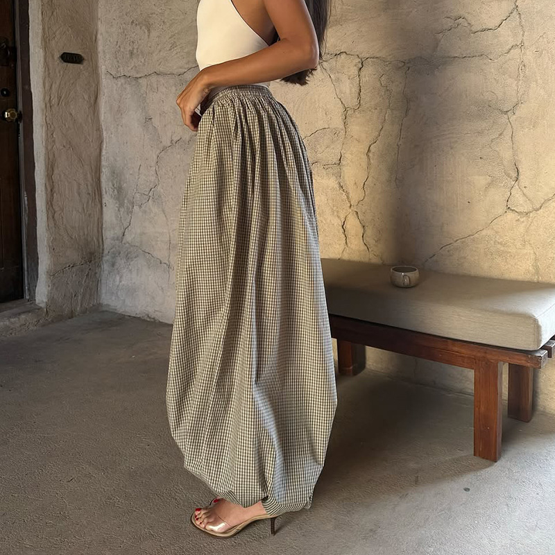 Ženske hlače širokog kroja, visoki struk, dugačke, poliester i elastan, elegantan stil