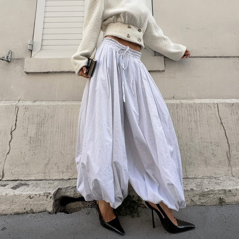 Ženske hlače širokog kroja, visoki struk, dugačke, poliester i elastan, elegantan stil