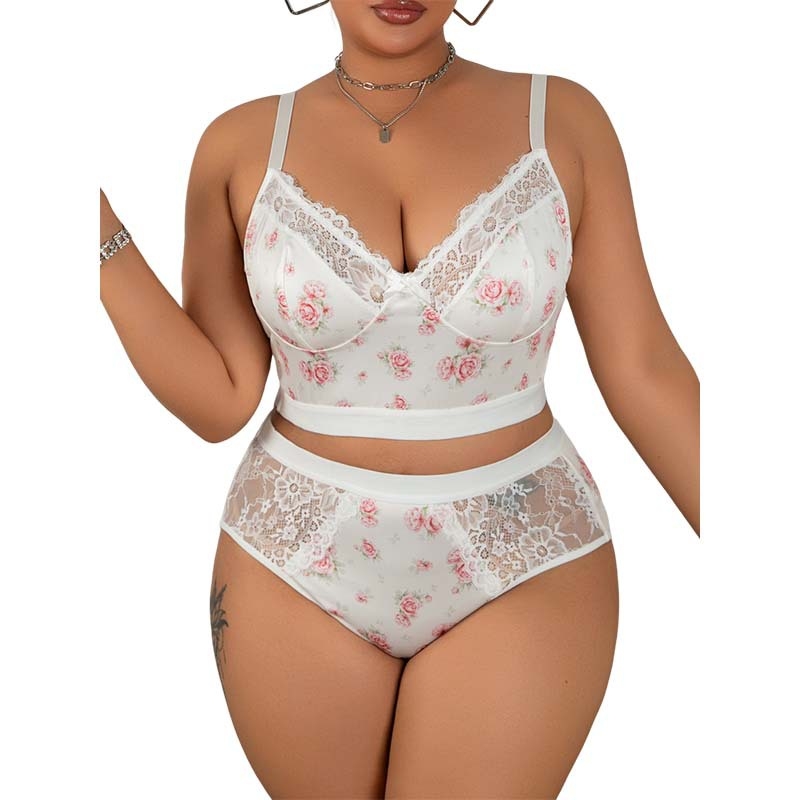 Set grudnjaka s otisnutom čipkom i panelima, seksi duboki izrez, čašica bez oblika, špage-ramenice s čipkom, poliester s podlogom od mliječne svile, ljeto 2025