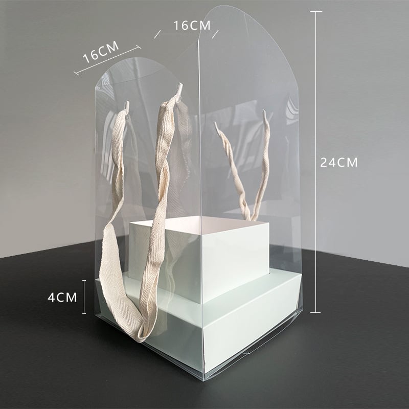 Prenosná priehľadná PVC krabička na kvety, skladacia; biela kartónová konštrukcia; obchodný štýl; darčekové balenie; Henglong; Zhejiang