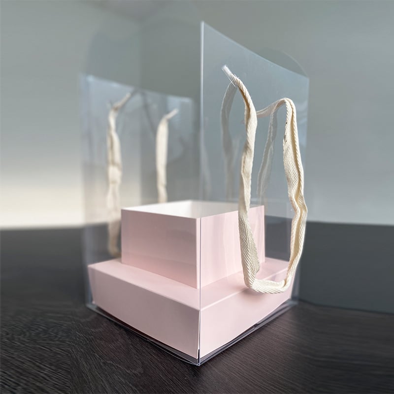 Prenosná priehľadná PVC krabička na kvety, skladacia; biela kartónová konštrukcia; obchodný štýl; darčekové balenie; Henglong; Zhejiang