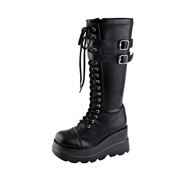 Botosei unisex din PU pentru motociclete, platformă cu curea din piele, fermoar lateral, gleznă înaltă, talpă platformă