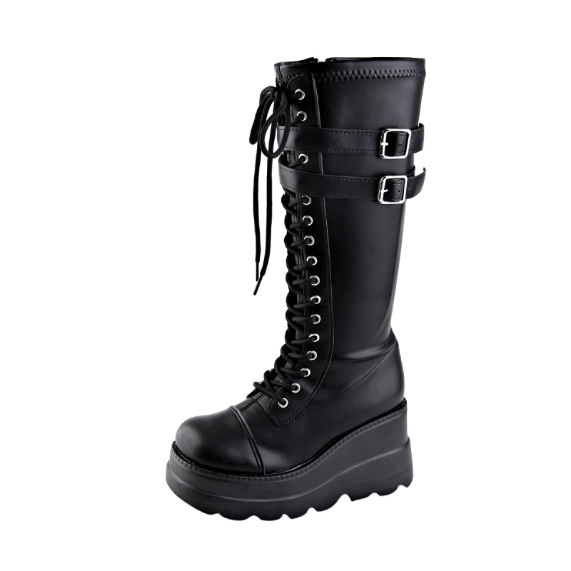 Botosei unisex din PU pentru motociclete, platformă cu curea din piele, fermoar lateral, gleznă înaltă, talpă platformă