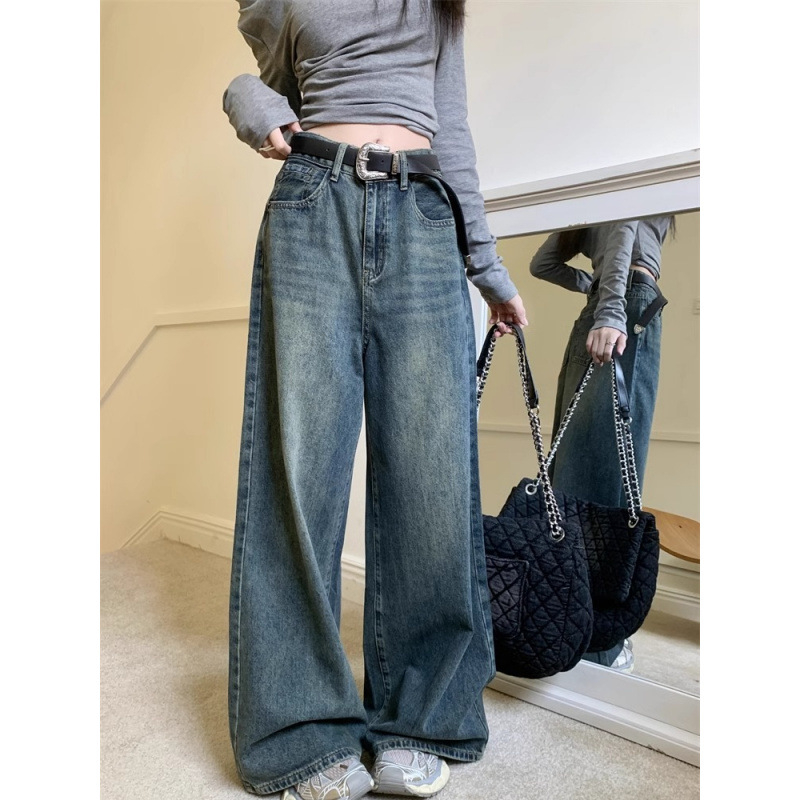 Jeansi femei talie înaltă, croială largă, denim/bumbac 95%+, toamnă 2024