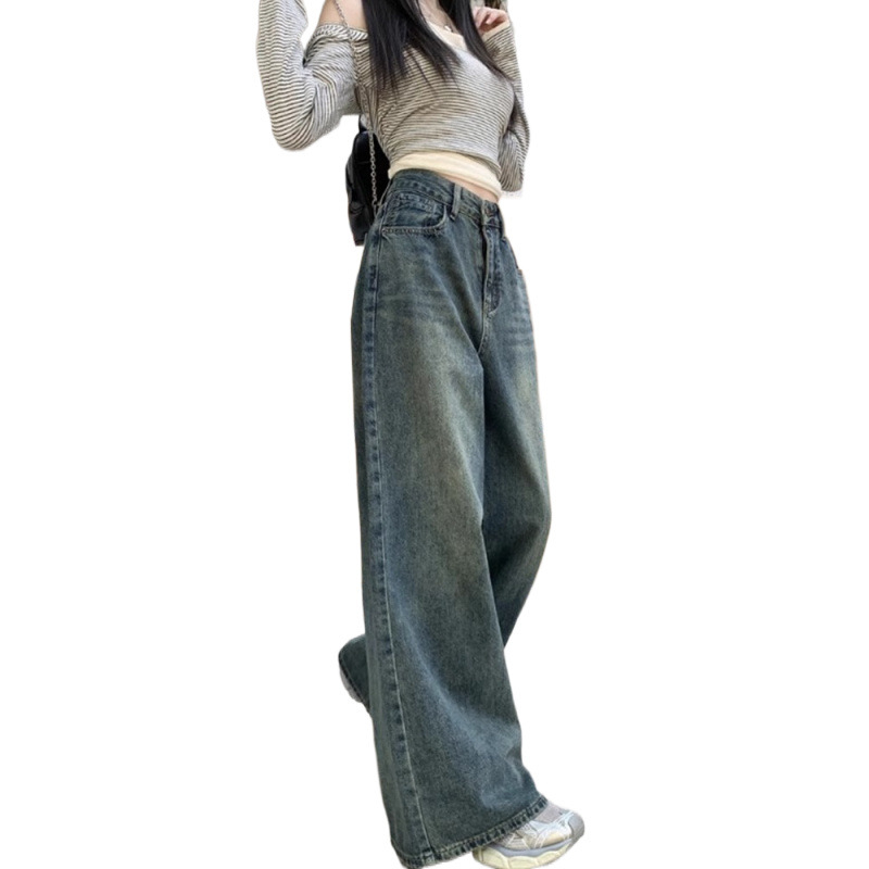 Jeansi femei talie înaltă, croială largă, denim/bumbac 95%+, toamnă 2024