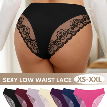 Chiloți damă din dantelă, model floral, material Nylon+Spandex, talie medie, căptușeală din bumbac