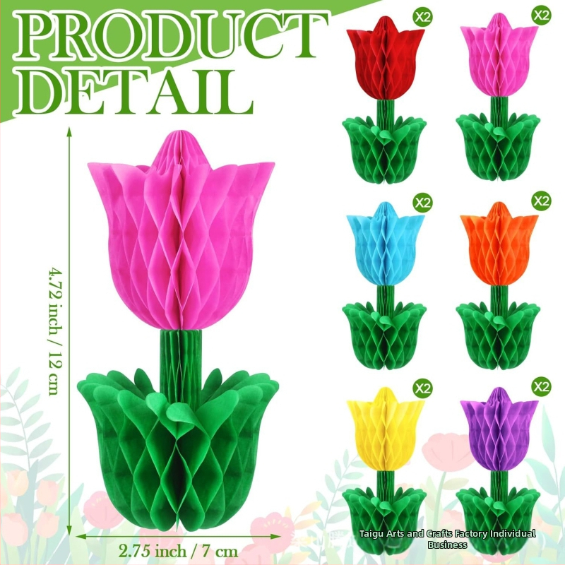 Papierové ozdoby v tvare tulipánu, visací medový plást, moderný minimalistický papierový dekor pre Deň matiek a Medzinárodný deň žien