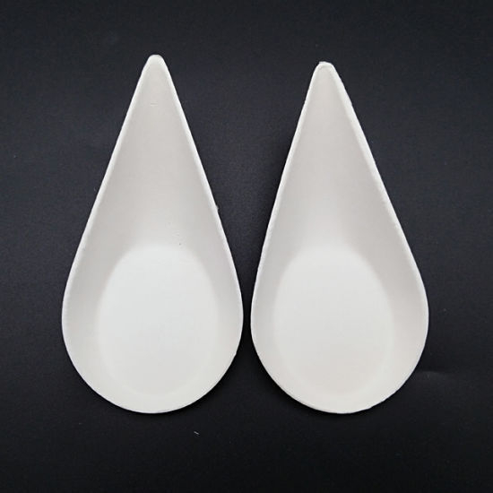 Vienreizējais šķīvītis no cukurniedru masas, pilienveidīgs formā, iespēja logotipa drukāšanai, bioloģiski noārdāms