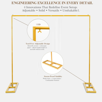 Kovová svadobná oblúková konštrukcia so štvorcovou základňou, nastaviteľný oblúk na balóniky, kartónové balenie, možnosť prispôsobenia