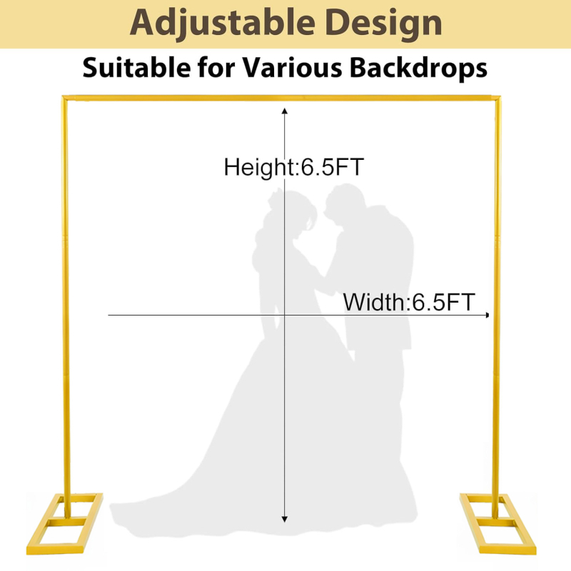 Kovová svadobná oblúková konštrukcia so štvorcovou základňou, nastaviteľný oblúk na balóniky, kartónové balenie, možnosť prispôsobenia
