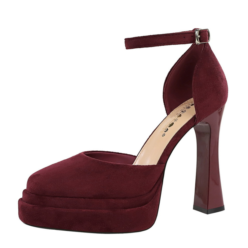 Egysávos velúr szandál, kerek orr, platform, vékony sarkú 6-8 cm, koreai stílus