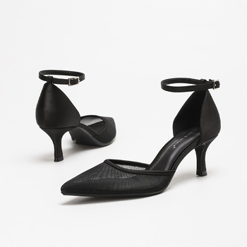 Обувки на висок ток, PU горен материал, остър нос, 6-8 см тънък ток, TPU подметка