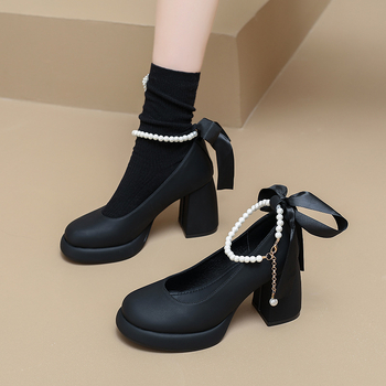 Női Mary Jane cipők, kerek orr, PU felsőrész, tömör sarok 6–8 cm, csattos zárás