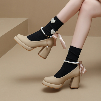 Női Mary Jane cipők, kerek orr, PU felsőrész, tömör sarok 6–8 cm, csattos zárás