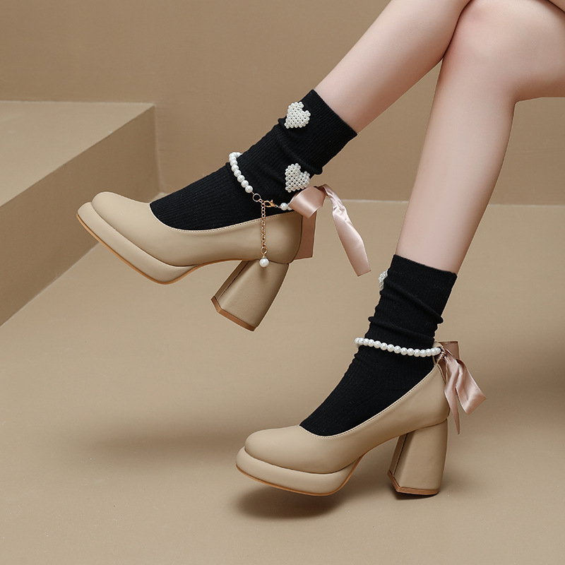 Női Mary Jane cipők, kerek orr, PU felsőrész, tömör sarok 6–8 cm, csattos zárás