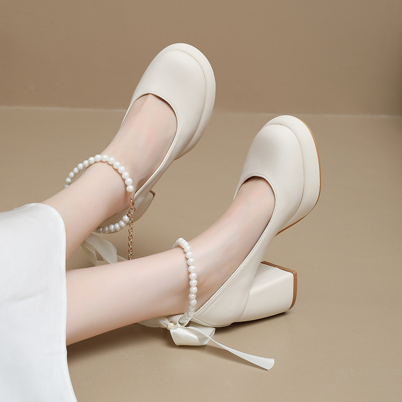 Női Mary Jane cipők, kerek orr, PU felsőrész, tömör sarok 6–8 cm, csattos zárás