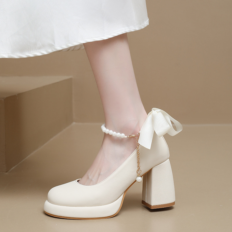 Női Mary Jane cipők, kerek orr, PU felsőrész, tömör sarok 6–8 cm, csattos zárás