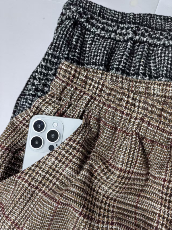 Dámske nohavice s kockovaným vzorom z polyesteru, voľný strih, dlhé nohavice, elastický pás, elegantný každodenný štýl