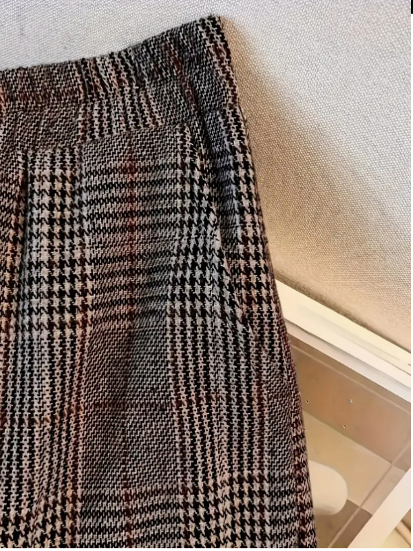 Dámske nohavice s kockovaným vzorom z polyesteru, voľný strih, dlhé nohavice, elastický pás, elegantný každodenný štýl