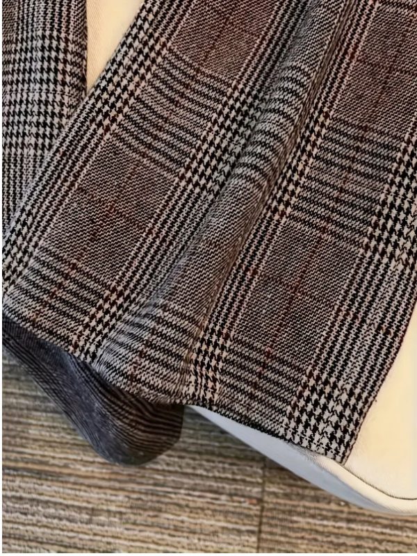 Dámske nohavice s kockovaným vzorom z polyesteru, voľný strih, dlhé nohavice, elastický pás, elegantný každodenný štýl