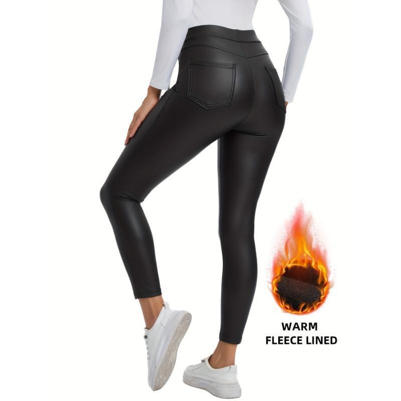 Bőrszűk nadrág zsebekkel, magas derekú, egyenes szárú, rövidre vágott hosszúságú, koreai stílus