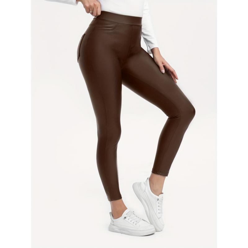 Bőrszűk nadrág zsebekkel, magas derekú, egyenes szárú, rövidre vágott hosszúságú, koreai stílus