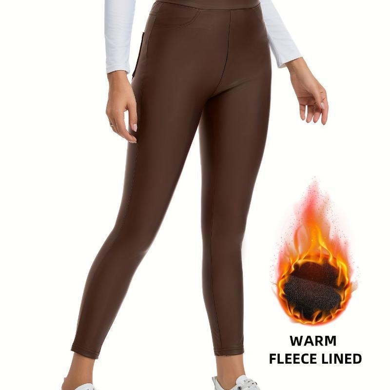 Bőrszűk nadrág zsebekkel, magas derekú, egyenes szárú, rövidre vágott hosszúságú, koreai stílus