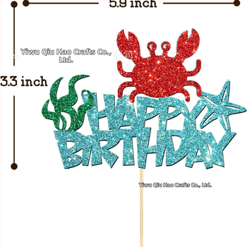 Krabí ozdoby na muffiny pre morské párty — svetlo modré vlajočky na drevených paličkách, papierové vlajočky, strojovo tlačené, bez loga