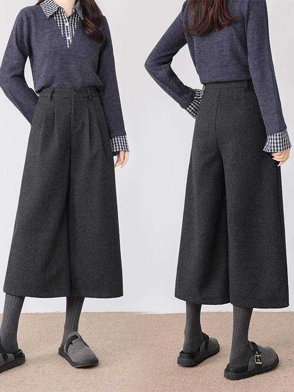 Ženske široke hlače s visokim strukom, duljina 9/10, poliester, japansko-korejski casual retro stil