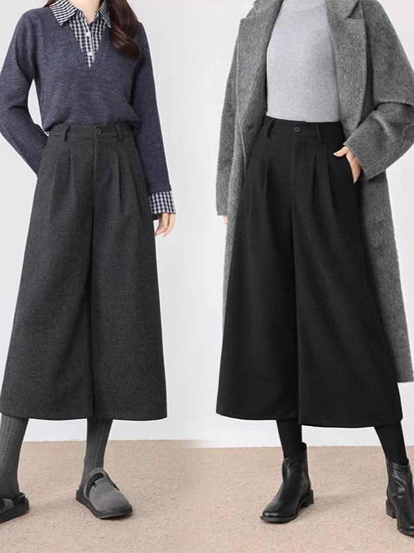Ženske široke hlače s visokim strukom, duljina 9/10, poliester, japansko-korejski casual retro stil