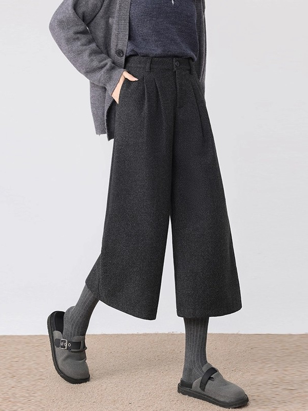 Ženske široke hlače s visokim strukom, duljina 9/10, poliester, japansko-korejski casual retro stil
