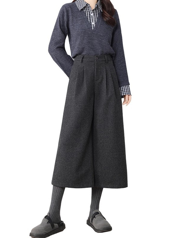 Ženske široke hlače s visokim strukom, duljina 9/10, poliester, japansko-korejski casual retro stil