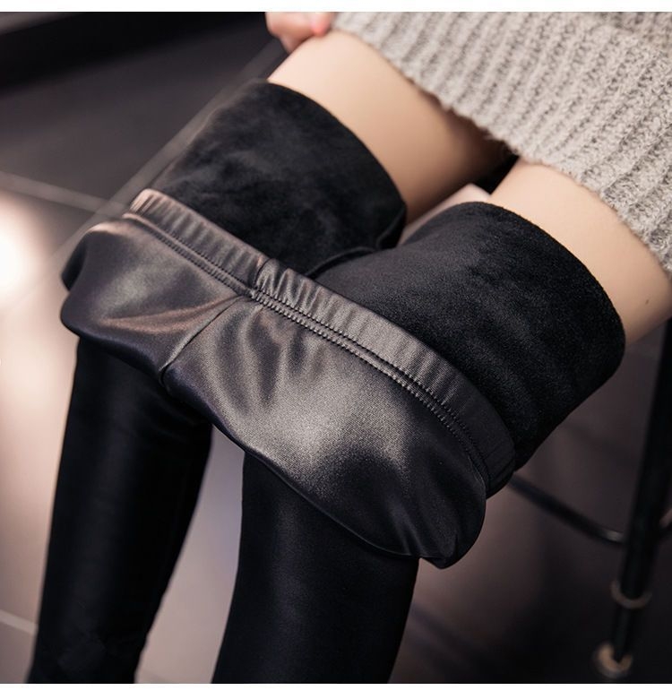 Κολάν PU δέρμα με επένδυση φλίς, ανθεκτικό στον άνεμο και ζεστό, στενή γραμμή, μεσαίου πάχους, υψηλή ελαστικότητα