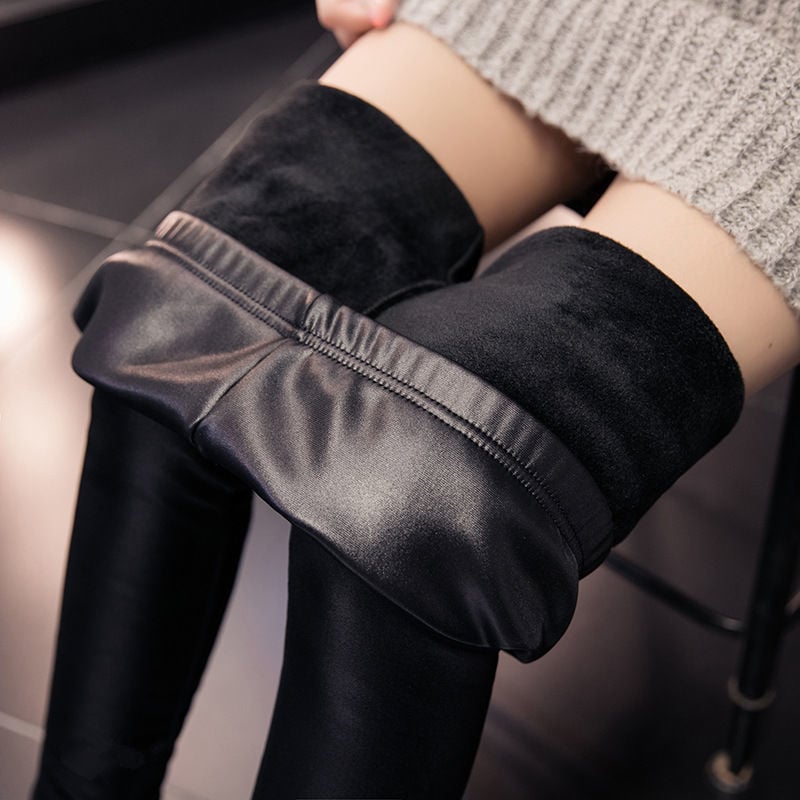 Κολάν PU δέρμα με επένδυση φλίς, ανθεκτικό στον άνεμο και ζεστό, στενή γραμμή, μεσαίου πάχους, υψηλή ελαστικότητα