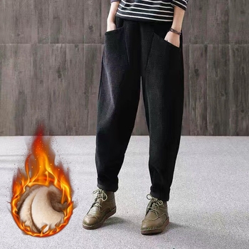 Ženske corduroy harém hlače – široki kroj, visok pas, duge, casual stil