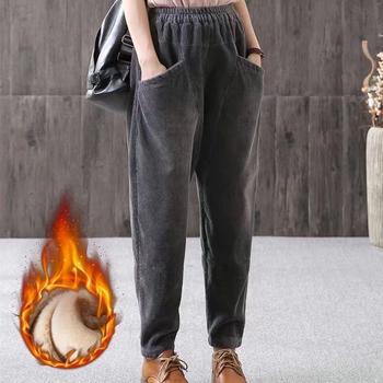 Ženske corduroy harém hlače – široki kroj, visok pas, duge, casual stil
