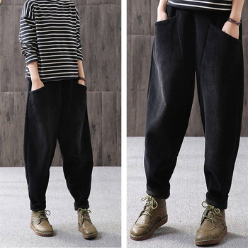 Ženske corduroy harém hlače – široki kroj, visok pas, duge, casual stil