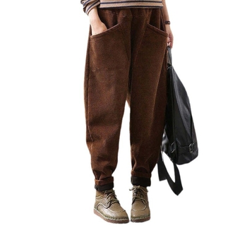 Ženske corduroy harém hlače – široki kroj, visok pas, duge, casual stil