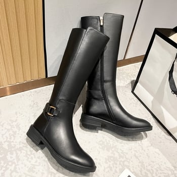 PU térd fölötti csizma oldalsó cipzárral, középmagas sarok 3–5 cm, gumitalp, plüss bélés