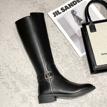 PU térd fölötti csizma oldalsó cipzárral, középmagas sarok 3–5 cm, gumitalp, plüss bélés